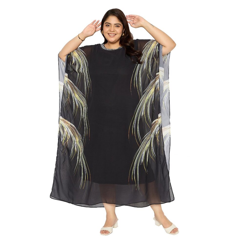 Summer Beach Cover-Up Kaftan Dress Rhinestone Maxi Moo Moos Dress for Party Wear